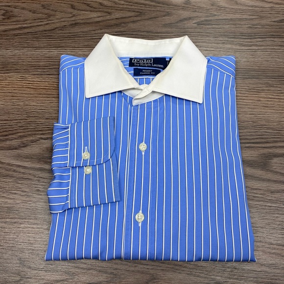 Ralph lauren blue shirt white collar Clearance